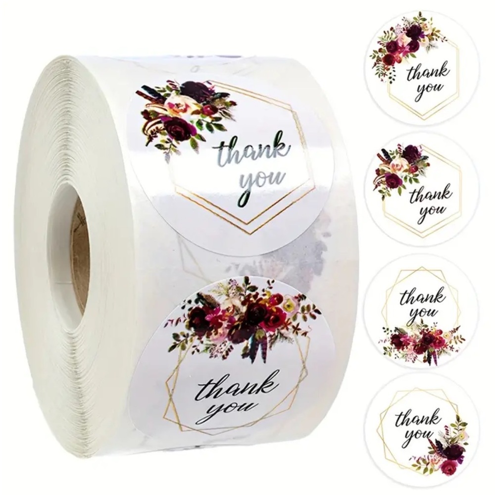 500pc Floral Thank You Stickers Roll
